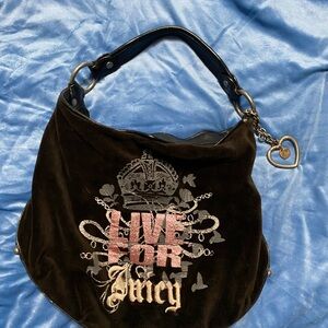 Vintage Juicy Couture “LIVE FOR JUICY” Brown Velvet Hobo Bag with charms